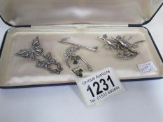 A quantity of interesting brooches including some silver