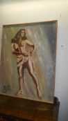 An oil on board of posing nude, dated 4/53,