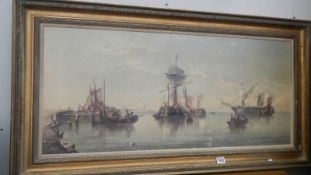 A large gilt framed print of sailing ships on the Humber