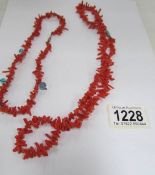 2 natural coral necklaces