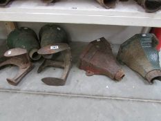4 old cast drain pipe tops and 2 shoe lasts