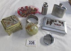A mixed lot including hip flask, cigarette case,