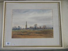 A framed and glazed rural watercolour featuring church signed but indistinct dated 1924 (Described