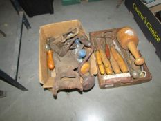 2 boxes of old woodworking tools