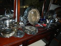 A large mixed lot of silver plate including trays, fruit bowls, comport etc.