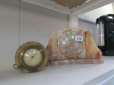 A 1930's alabaster mantel clock and one other