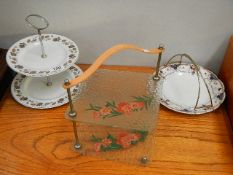 3 cake stands including Alfred Meakin and glass retro