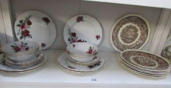 18 pieces of floral decorated dinner ware and 6 Mason's plates