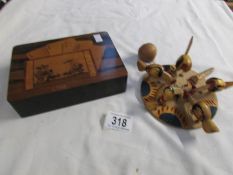 A card box with cards and a wooden chicken game (a/f)