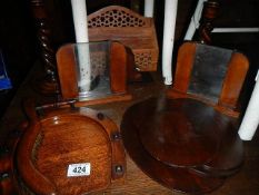 A mixed lot of wooden items including candlesticks