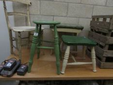 3 old stools and a chair