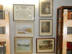 5 framed and glazed prints and a map