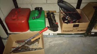 A quantity of tools & fuel containers etc.