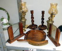 A quantity of wooden items including candlesticks & picture frames etc.