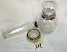 3 items of cut glass with silver mounts