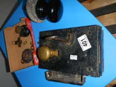 An old Victorian lock with key etc