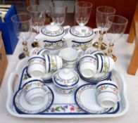 A floral patterned plastic camping tea/coffee set with tray etc.