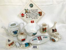 A collection of crested china including cross teapot stand