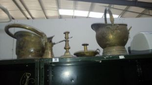 A quantity of brassware including Victorian scuttles