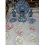 A quantity of Wedgwood and china flowers