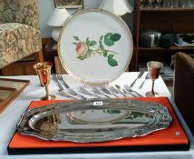 A fish platter & cutlery 'Lazy Susan' & 2 goblets