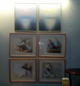 4 framed & glazed Robert Ingpen Bear prints & 2 original Chinese oil on board