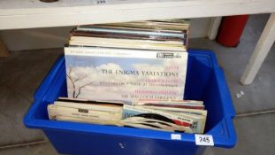 A box of LP records & singles including classical & comedy