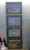 3 framed & glazed bird prints & 1 unglazed