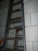 A long 10 tread aluminium framed ladder and 1 other