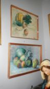 2 French School oil/pastel on board Still Life with Fruit (signed but indistinct)