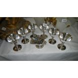 6 silverplate goblets by Mappin & Webb and a silverplated sugar scuttle with scoop