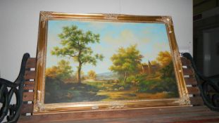 An oil on canvas painting of a rural scene signed F.