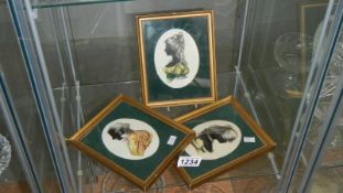 3 framed and glazed silhouettes with signed watercolour Attire