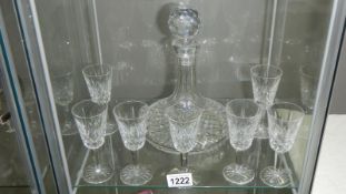 A Waterford Ship decanter and 7 Waterford sherry glasses