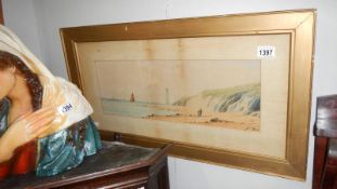 A 19th C framed and glazed watercolour Coastal Scene signed S Hall ?