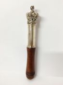 A mahogany tip staff with crown pommel