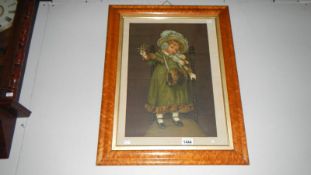 A colour chromolithograph entitled Tiss Me after Kate Greenaway in maple veneered frame