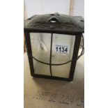 A 1930s hammered copper hall lantern etched glass depicting sailing yachts