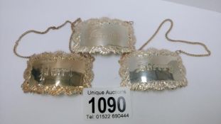 3 silver bottle labels, sherry,