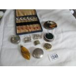 A mixed lot of collectable pill boxes, a scent bottle,