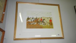 A signed limited edition lithograph 177/200 of Hunstmen and Hounds by Vincent Haddelsley