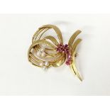 A 9ct gold ruby and pearl brooch