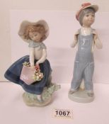 2 Lladro figures being a girl with flowers and a boy in dungarees