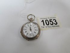 A ladies silver fob watch