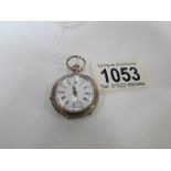 A ladies silver fob watch