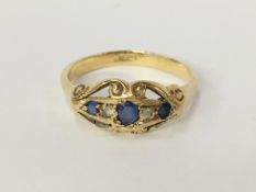 An 18ct yellow gold diamond and sapphire ring,