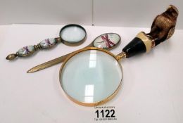 2 ornate magnifying glasses & a letter opener