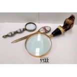 2 ornate magnifying glasses & a letter opener