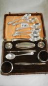 A part silver manicure set , set of six spoons,