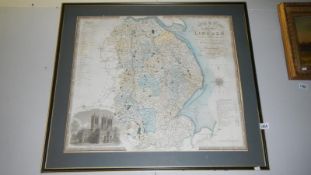 A framed map of Lincolnshire from a survey in 1827/28 & published 1831,